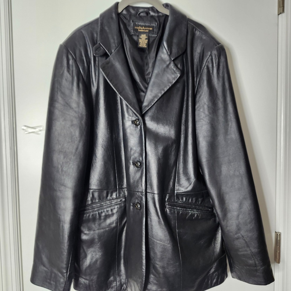 Croft & Barrow Black Lambskin Leather Blazer Jacket Womens XL Vintage Style